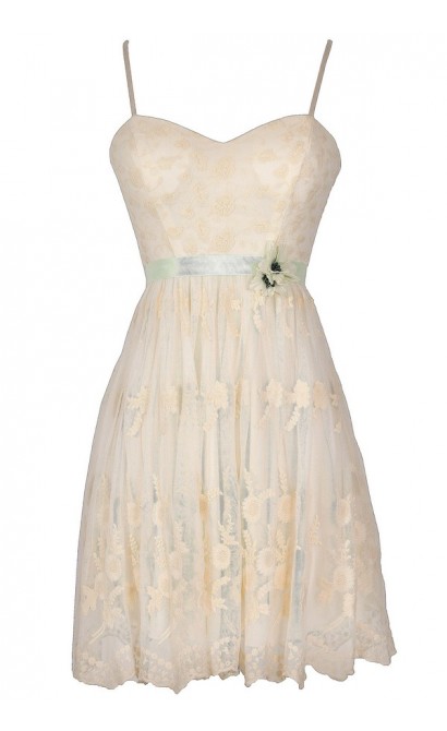 Naturally Pretty Embroidered Cream Lace Dress